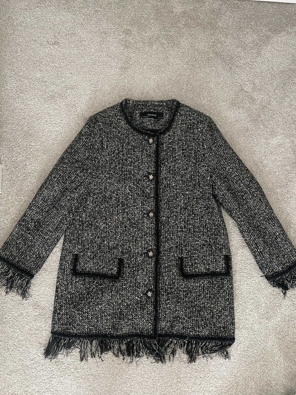 ZARA BASIC Tweed Fringe Jacket – Black & White | BNWT (No Tag)